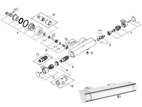 Grohtherm 2000 New bar mixer shower - 1/2" (34446001) spares breakdown diagram