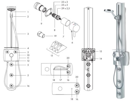 hansgrohe Axor Pharo Shower Panel Comfort Plus M20 (26344000) spares breakdown diagram