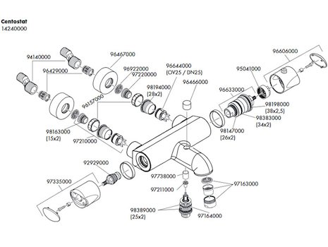 Hansgrohe Centostat bath/shower mixer - (2005-2014) (14240000) spares breakdown diagram