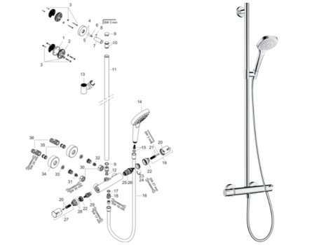 hansgrohe Croma Select E SemiPipe Multi Thermostatic Mixer Shower (27248400) spares breakdown diagram