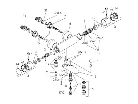 Hansgrohe Ecostat 1001 bath/shower mixer (13240000) spares breakdown diagram