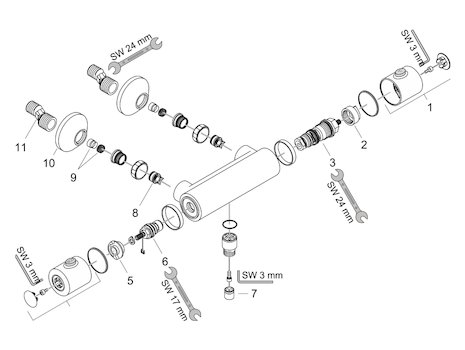 Hansgrohe Ecostat 1001 thermostatic bar mixer shower (13263000) spares breakdown diagram