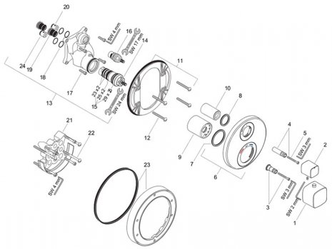 Hansgrohe Ecostat E recessed thermostatic mixer valve - 1 outlet - round (31572000) spares breakdown diagram