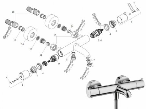 Hansgrohe Ecostat S bath shower mixer (13148000) spares breakdown diagram