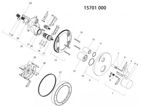 Hansgrohe Ecostat S thermostatic shower (15701000) spares breakdown diagram