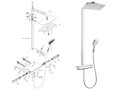 hansgrohe Raindance E Showerpipe 360 1jet Thermostatic Mixer Shower (27112000) spares breakdown diagram