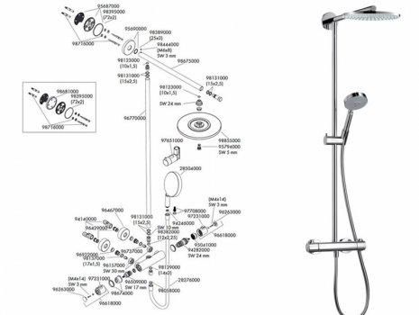 Hansgrohe Raindance S 240 Air 1jet Showerpipe (27160000) spares breakdown diagram