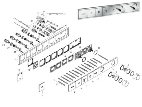 hansgrohe RainSelect Concealed Thermostat Mixer - 4 Functions (15382000) spares breakdown diagram