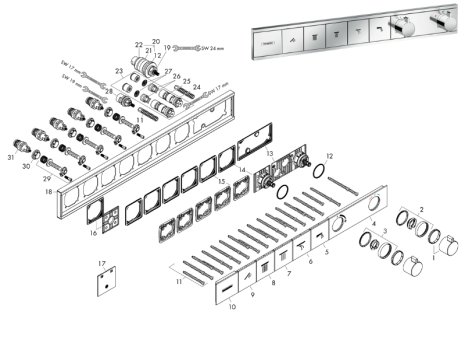 hansgrohe RainSelect Concealed Thermostatic Mixer (15384000) spares breakdown diagram