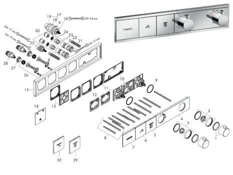 hansgrohe RainSelect Concealed Thermostatic Mixer - 2 Functions (15380000) spares breakdown diagram