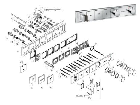 hansgrohe RainSelect Concealed Thermostatic Mixer 3 Outlets (15356000) spares breakdown diagram