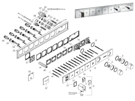 hansgrohe RainSelect Thermostatic Mixer For Concealed Installation for 5 Outlets (15358000) spares breakdown diagram