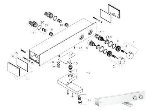 hansgrohe ShowerTablet Thermostatic Bath Mixer 600 (13109400) spares breakdown diagram