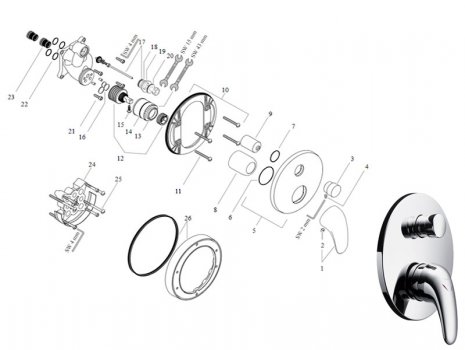 Hansgrohe Talis E single lever bath mixer for concealed installation (33455000) spares breakdown diagram