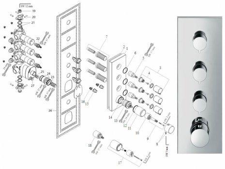 hansgrohe Axor Starck thermostatic module 360/120 - 3 functions (10751140) spares breakdown diagram