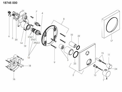 Hansgrohe Axor Massaud thermostatic shower valve built in (18745000) spares breakdown diagram