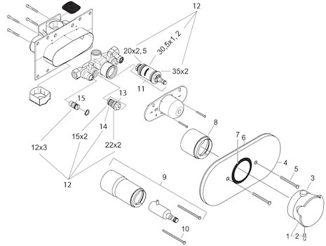 Hansgrohe Axor Mondaro 18376 1/2" (18376) spares breakdown diagram