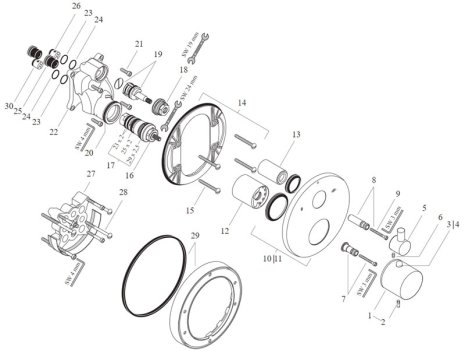 Hansgrohe Axor steel bath shower valve (35720800) spares breakdown diagram