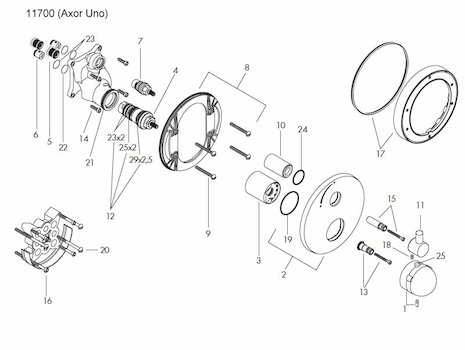 Hansgrohe Axor Uno (11700) spares breakdown diagram