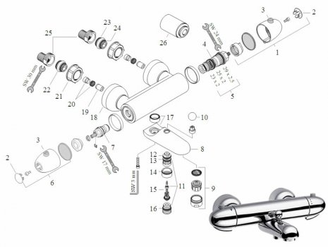 Hansgrohe Ecostat 2001 bath/shower mixer - (1999-2008) (13340060) spares breakdown diagram