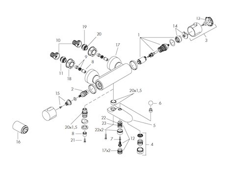 Hansgrohe Ecostat 2001 bath/shower mixer - (1992-1993) (13340 92-93) spares breakdown diagram