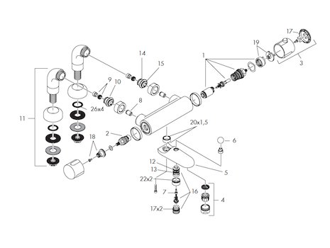 Hansgrohe Ecostat 2001 bath/shower mixer - (1992-1993) (13345 92-93) spares breakdown diagram