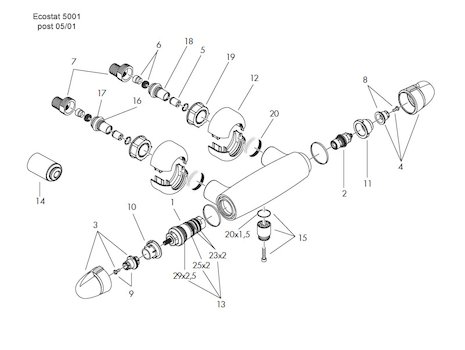 Hansgrohe Ecostat 5001 sbar mixer shower - ( post 2001) (15360) spares breakdown diagram