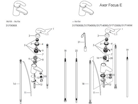 Hansgrohe Focus E Basin Mono mixer (31700) spares breakdown diagram