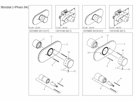 Hansgrohe Mondial (15376 -15378) spares breakdown diagram