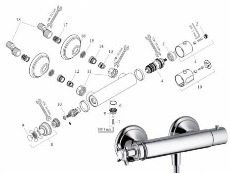 Hansgrohe Montreux bar mixer shower (16261000) spares breakdown diagram