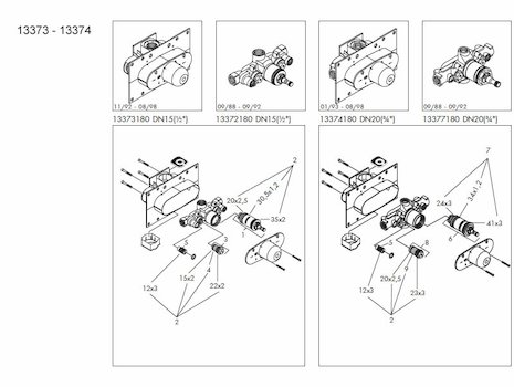 Hansgrohe thermostatic mixing valve (13373 13374) spares breakdown diagram