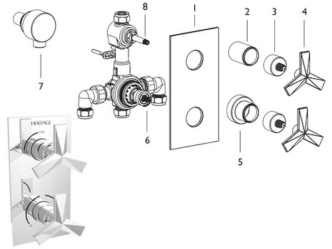 Heritage Hemsby dual control concealed valve (SHP01) spares breakdown diagram