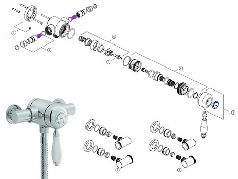 Heritage Ryde single control exposed mini valve with bottom outlet (SLA04) spares breakdown diagram