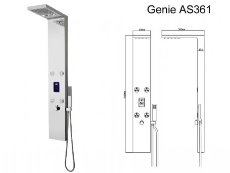 Hudson Reed Genie shower tower (AS361) spares breakdown diagram