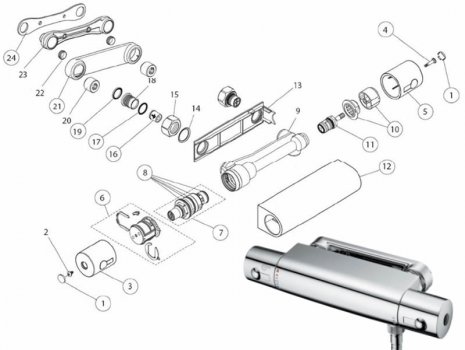 Ideal Standard Alto Ecotherm bar mixer shower with fast fix wall bracket (A4740AA) spares breakdown diagram