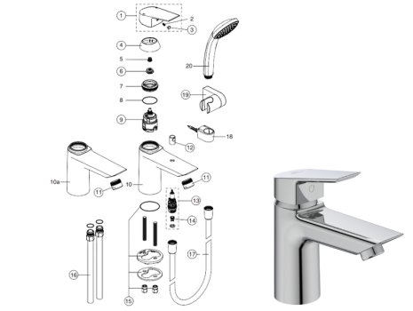 Ideal Standard Tesi single lever one hole bath filler (B1956AA) spares breakdown diagram