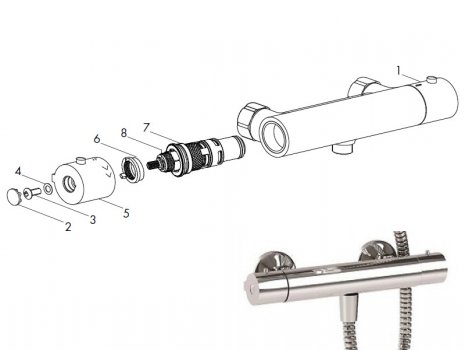 Inta Coolflo Safe Touch bar shower mixer - chrome (ST20015CP) spares breakdown diagram