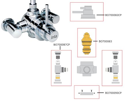 Intaflo Minimalistic exposed shower (70014CP) spares breakdown diagram