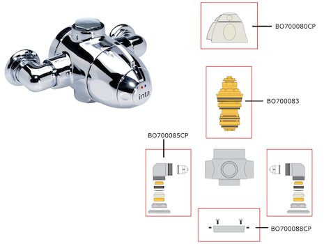 Intaflo Modern exposed shower (30014CP) spares breakdown diagram