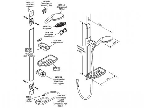 Mira Advance Flex 2018 Fittings Kit/Shower Rail Set - White/Chrome (1.1785.625) spares breakdown diagram