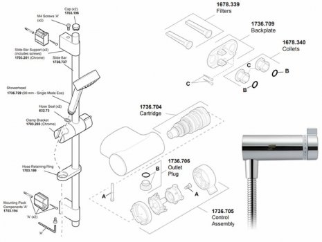 Mira Agile S Eco EV - single control (1.1736.400) spares breakdown diagram