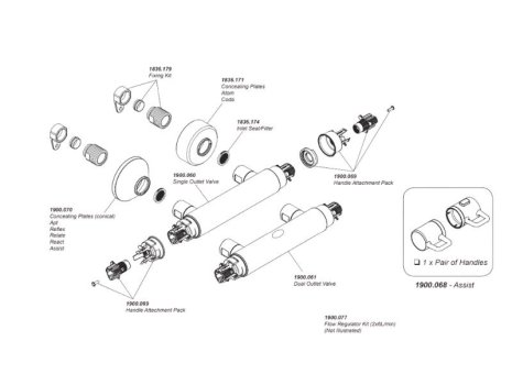 Mira Assist EV Bar Mixer Shower - Chrome (1.1900.015) spares breakdown diagram