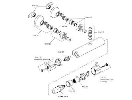 Mira Atom ERD bar mixer shower - Mk 2 spares breakdown diagram