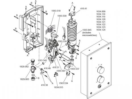 Mira Azora Dual Thermostatic Electric Shower 9.8kW - Frosted Glass (1.1634.156) spares breakdown diagram