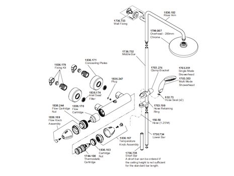 Mira Coda Pro ERD Mk 2 Thermostatic Bar Mixer Shower With Diverter - Chrome (1.1836.006) spares breakdown diagram