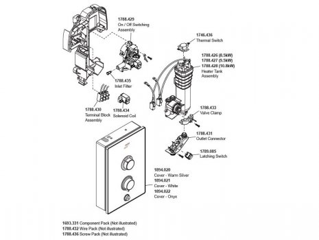 Mira Decor Dual Thermostatic Electric Shower 10.8kW - White (1.1894.009) spares breakdown diagram