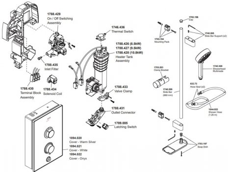 Mira Decor electric shower - one shower head (Decor) spares breakdown diagram