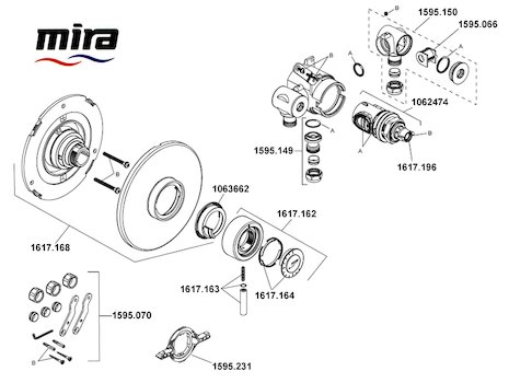 Mira Element BIV Thermostatic Mixer Shower - Chrome Pre Feb 2018 (1.1656.002) spares breakdown diagram