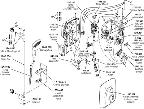 Mira Elite QT Pumped Electric Shower 10.8kW - White/Chrome (1.1845.002) spares breakdown diagram