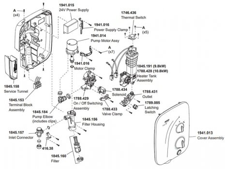 Mira Elite SE Thermostatic Pumped Electric Shower 9.8kW - White/Chrome (1.1941.001) spares breakdown diagram